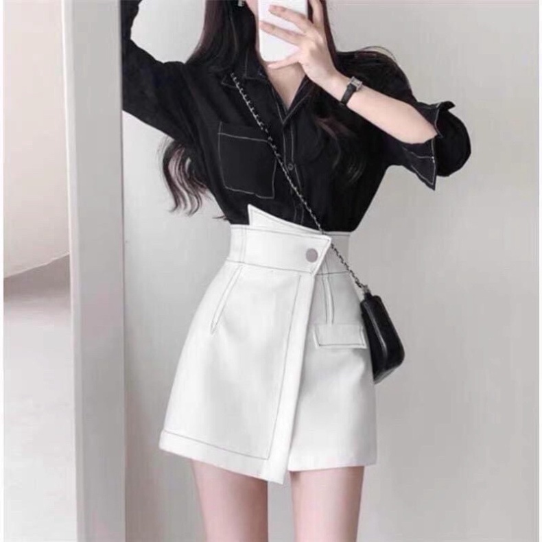 Quần short nữ giả váy chỉ nổi siêu Hot_m096 mầu trắng, babydoll ulzzang mềm nội y xanh