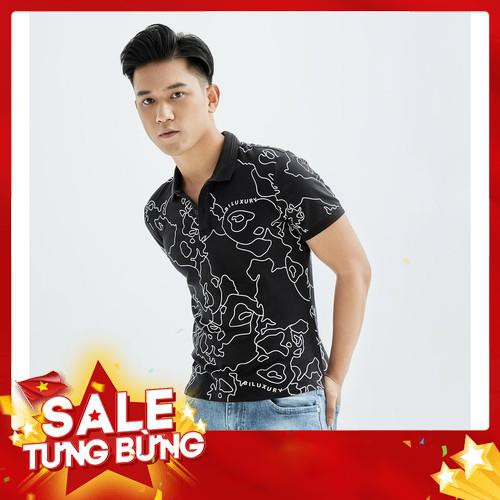 Áo phông cổ bẻ (polo) Biluxury màu đen họa tiết (APCH041DEN) - Hàng nhập khẩu