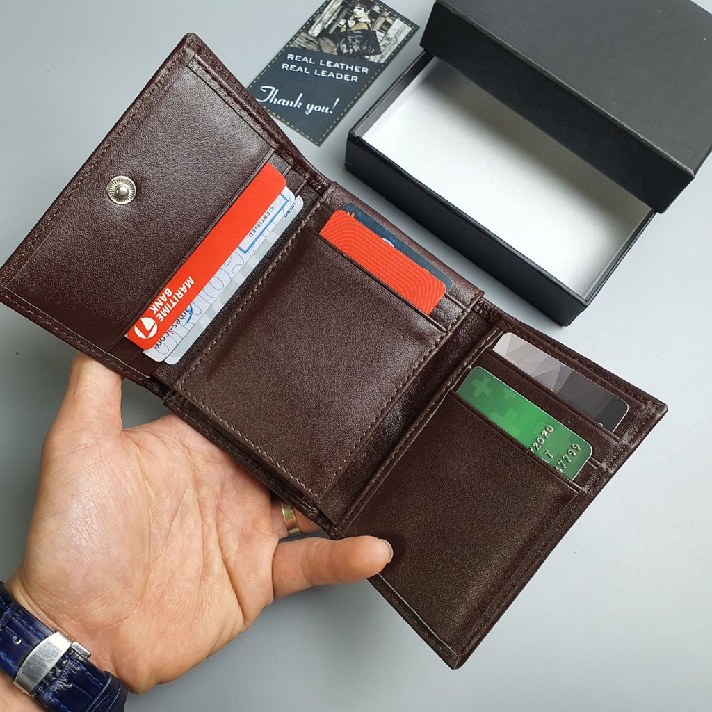 Ví nam da bò thật gập 3 WS102VB  - 100% da bò thật, BH 3 năm