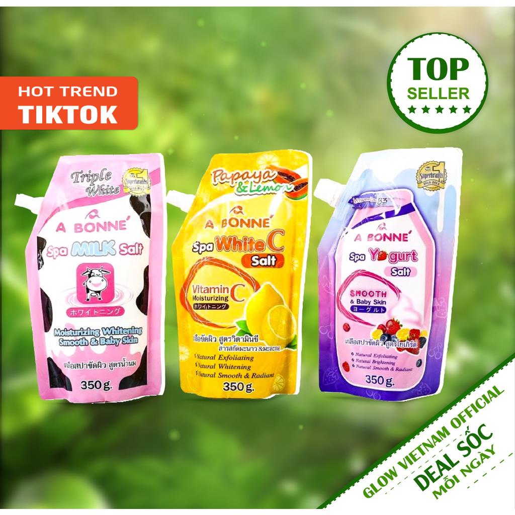 Muối tắm sữa bò, sữa chua trái cây, muối tắm vitamin C tẩy tế bào chết A Bonne Spa Milk Salt trắng da 350g Thái Lan