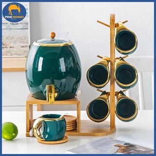 Bộ bình sứ pha trà hình chum kèm giá treo phong cách bắc âu