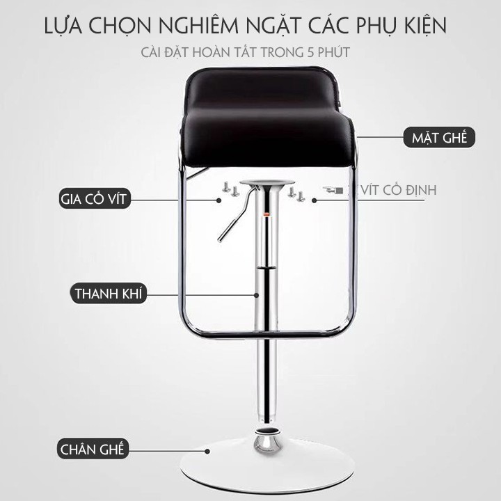 Ghế bar inox sang trọng có để chân tiện lợi nâng hạ xoay 360 độ, Ghế cao trang điểm salon