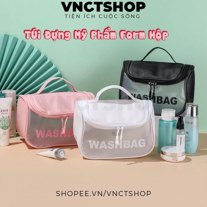 Túi đựng mỹ phẩm đi du lịch dạng hộp washbag, túi để đồ trang điểm makeup mini chống nước trong suốt