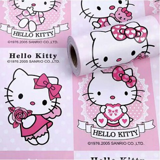 DECAL 1m Giấy dán tường khổ rộng 45cm ( có sẵn keo ) - KITTY CHÂM BI HỒNG ELL276