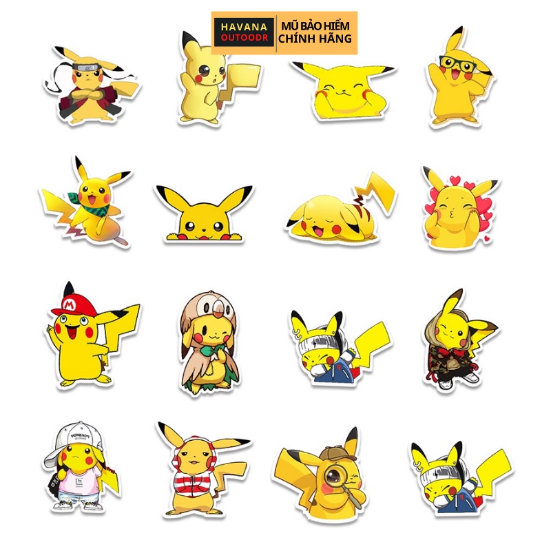 Hình Dán Chống Nước Sticker Pikachu Cute Gắn Mũ Bảo Hiểmm , Vali , Laptop , Ván Trượt .. Havana Store