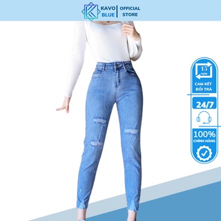 Quần Jean Nữ Cạp Cao KAVO BLUE Siêu Co Giãn Form Dáng Boy
