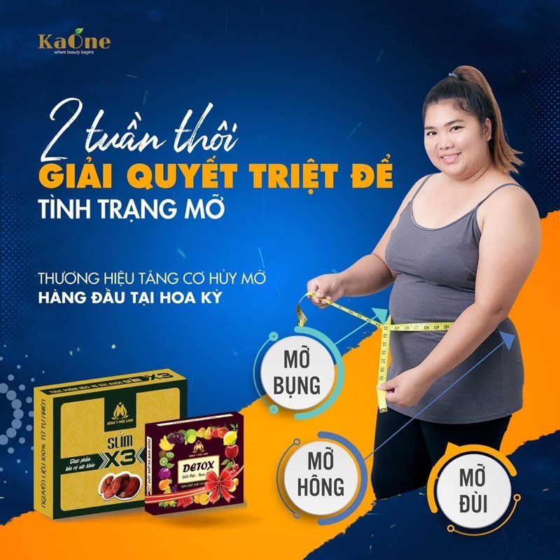 Slim X3 Giảm Cân Chính Hãng TẶNG Detox giảm mỡ bụng + Kẹo Táo Giảm Cân Kaone