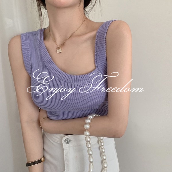 Enjoy Freedom Áo Bra Dệt Kim Không Tay Thiết Kế Lệch Vai Quyến Rũ Cho Nữ áo croptop