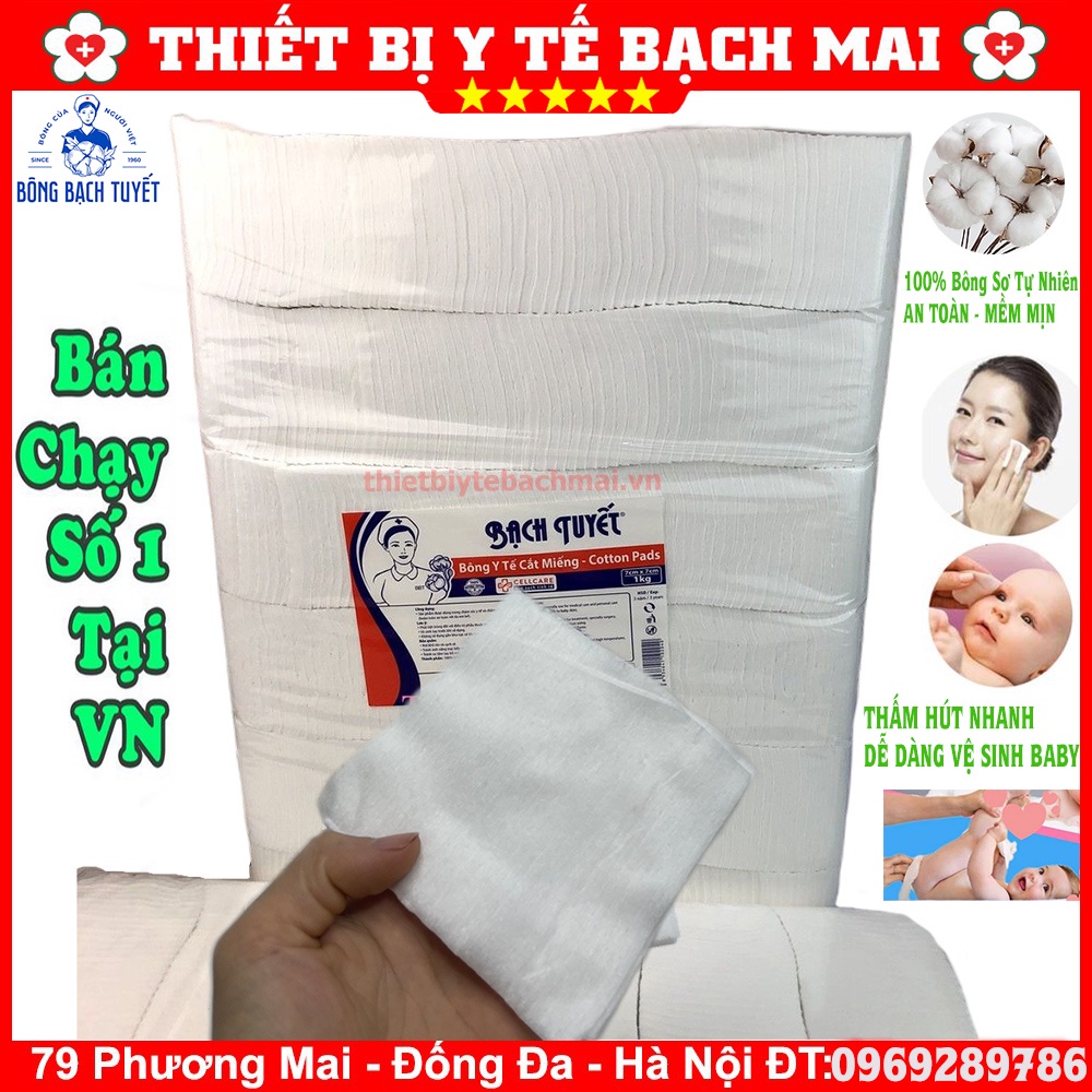 ✅ Bông Gòn Bạch Tuyết Cắt Miếng Sẵn 7x7, 10x10cm 1kg Vệ Sinh Cho Bé [Chính Hãng Bông Bạch Tuyết]