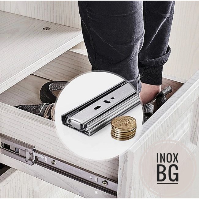 Bộ 2 Thanh ray trượt 3 tầng INOX ngăn kéo tủ cho thợ làm tủ, đóng tủ