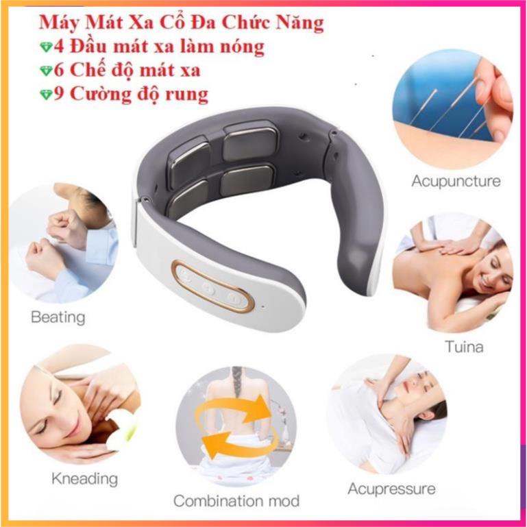 Máy Mát Xa Cổ Vai Gáy ❤️ 4 Đầu Rung 6 Chế Độ Và 9 Cường Độ Với Khả Năng Làm Nóng Dùng Tại Nhà/Văn Phòng/Xe Hơi