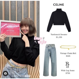 /lisa inspired outfit/ set áo len, quần jeans lệch cạp phong cách lisa blackpink
