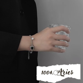 Vòng tay mảnh mặt tim đen cá tính-1004.aries