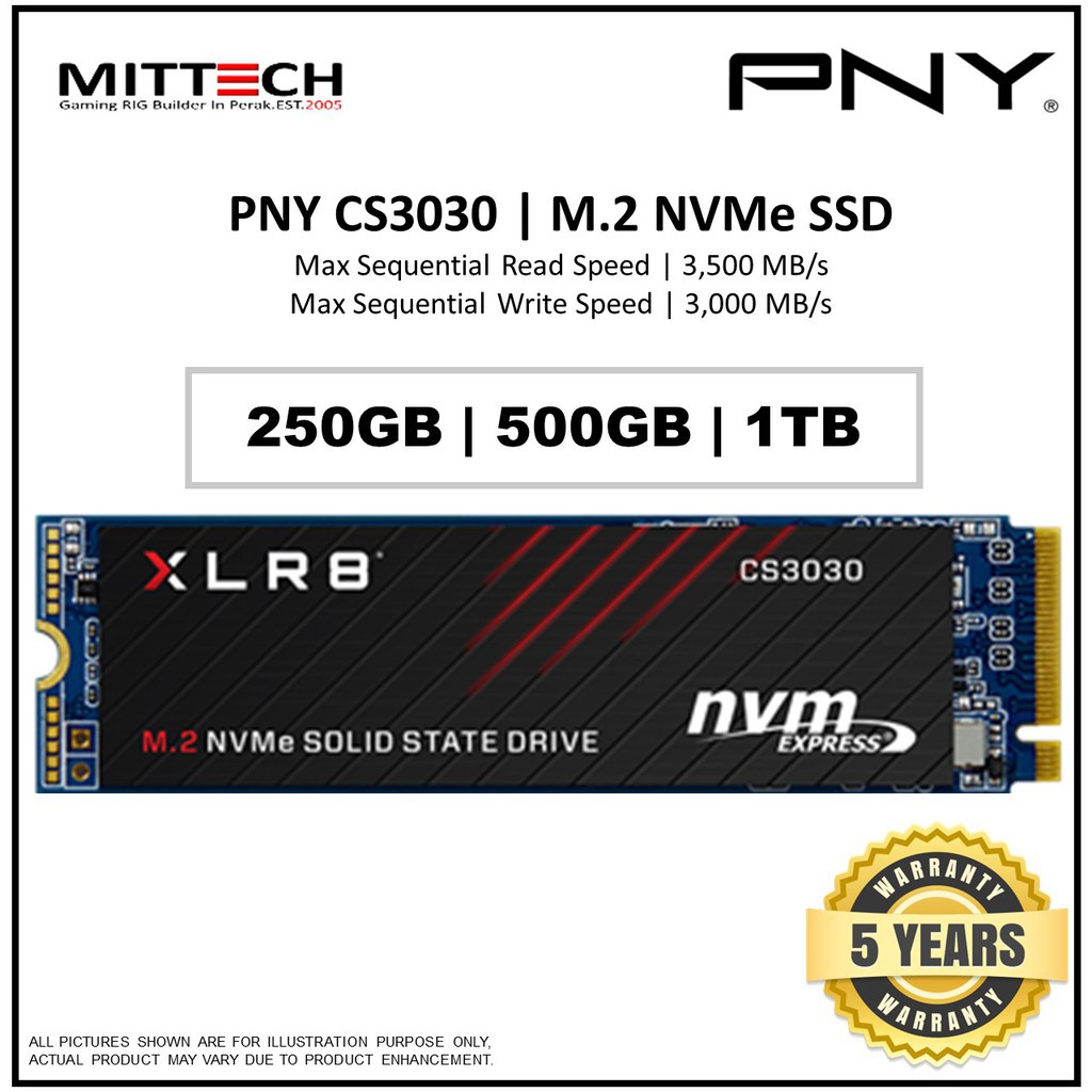Ổ cứng PNY SSD XLR8 CS3030 M.2 2280 NVMe PCIe Gen 3x4, 250GB/500GB/1TB HÀNG CHÍNH HÃNG BẢO HÀNH 5 NĂM