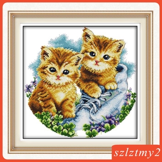 Tranh Thêu Chữ Thập Thủ Công DIY Hình Hai Chú Mèo Dành Cho Người Lớn Và Trẻ Em Szlztmy2