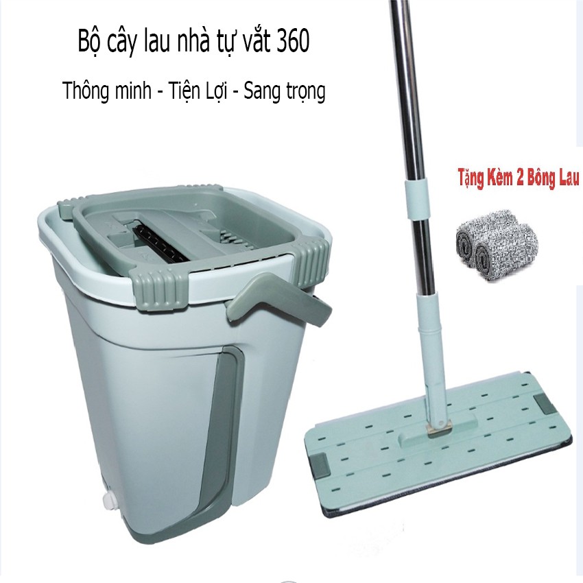 [Thùng Lớn] Bộ lau nhà (tặng 2 bông lau) 360 độ cao cấp tự vắt phẳng chữ nhật thế hệ mới