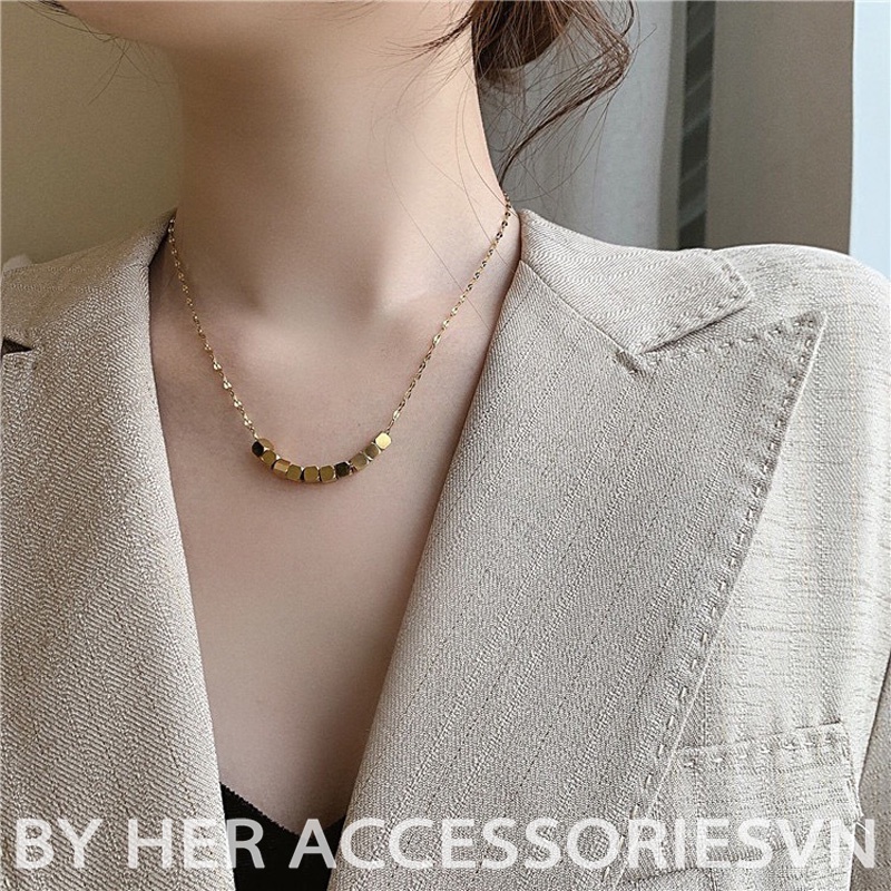 Dây chuyền nữ chuỗi hạt thanh lịch, vòng cổ mặt tròn đơn giản độc đáo Her Accessories C26