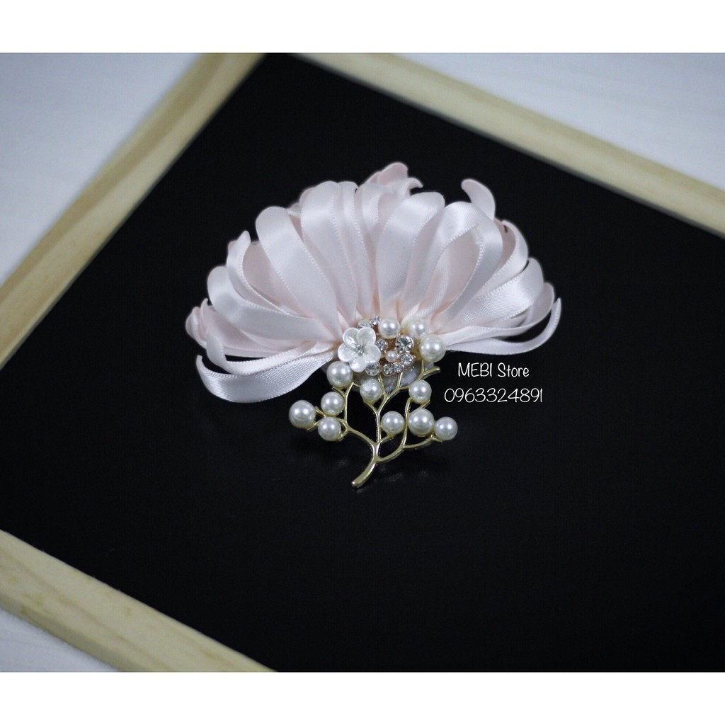 (Ảnh thật 100%) Hoa cài áo handmade mẫu cúc nửa bông cành trai sang chảnh
