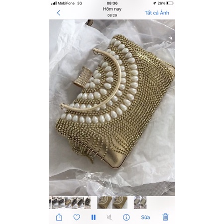 Bóp Đầm Đeo Vai Gắn Hạt Trang Trí Cao Cấp