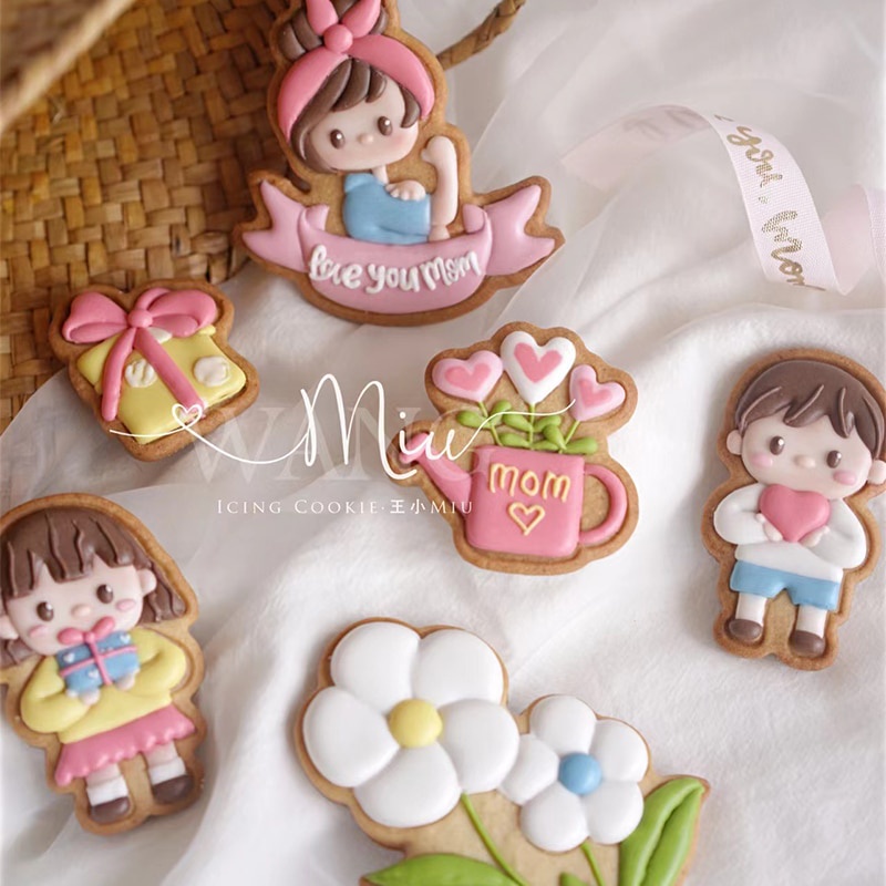 Ngày của mẹ Bánh quy Khuôn mẫu mẹ cô gái bé trai hoa quà tặng hình dạng Bánh quy dao bánh quy mềm kẹo dẻo Bánh quy Khuôn được PLA nhựa
