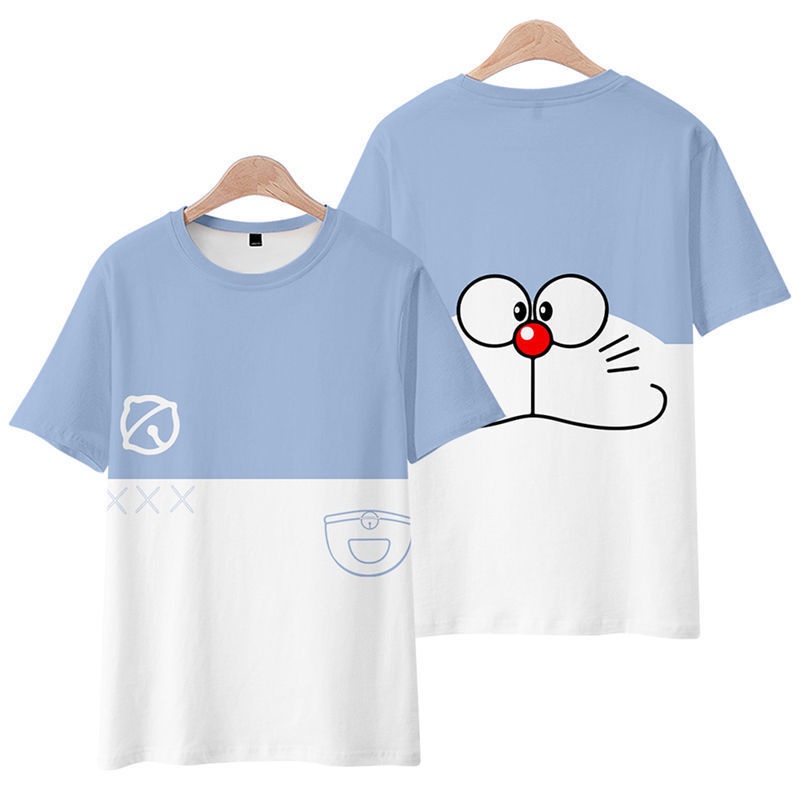 Áo Thun Tay Ngắn Cổ Tròn In Hình Mèo Máy Doraemon Dễ Thương
