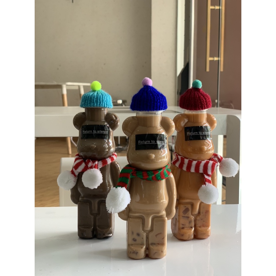 Chai Nhựa PET Nắp Nhôm Hình Gấu Bearbrick 400ml, 500ml