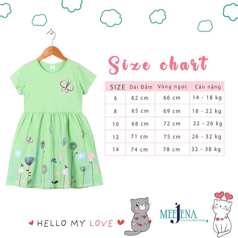 Váy Đầm bé gái tay ngắn in hoa 14-38 kg 100% COTTON - MJ1975