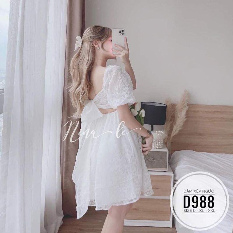 ĐẦM BABYDOLL HỞ LƯNG REN BIGSIZE TRẮNG ĐEN