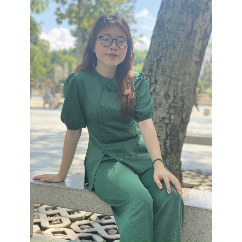 Đồ Lam Đi Chùa # Mẫu 3 Bông Lụa# Quần Áo Nữ