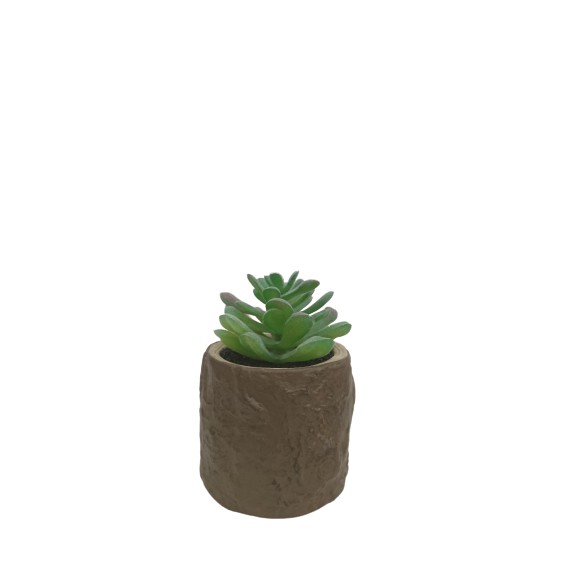 Cây Sen Đá mini nhân tạo Wooden Pot cao 12-15 cm tặng kèm chậu Concrete giả gỗ