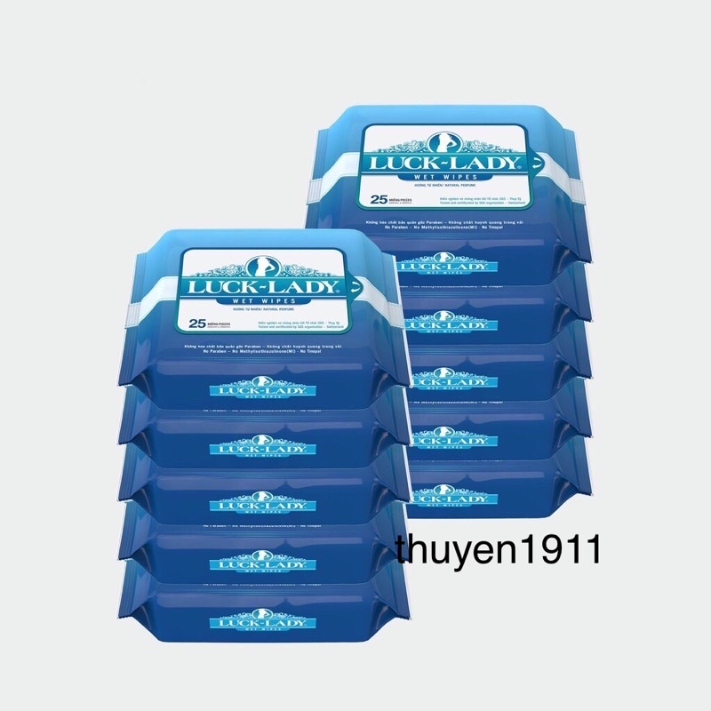 COMBO 10 GÓI KHĂN ƯỚT LUCK_LADY 25 TỜ CÓ MÙI