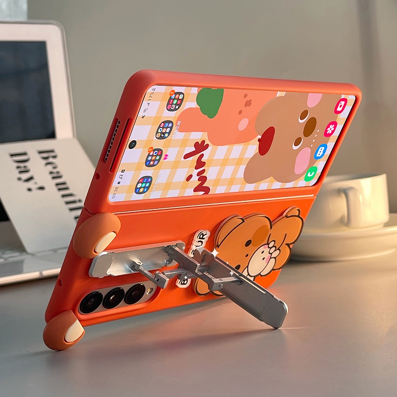 Ốp điện thoại cứng họa tiết hoạt hình đáng yêu có giá đỡ cho Samsung Galaxy Z Fold 3 5G Z Fold 3