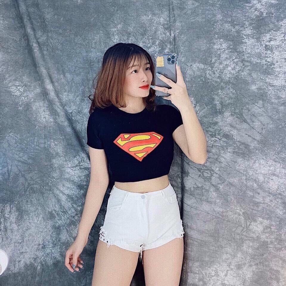 Áo Croptop Có Tay In Superman - Thời trang nữ form rộng mã CT26