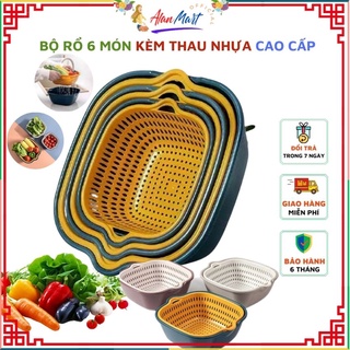 Bộ thau rổ nhựa 6 món chất liệu nhựa cao cấp, rổ nhựa kèm thau đựng đồ đa năng tiện lợi