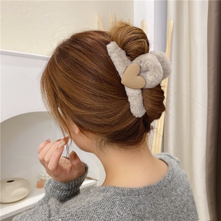 Kẹp tóc càng cua phủ lông đính trái tim siêu xinh 11cm