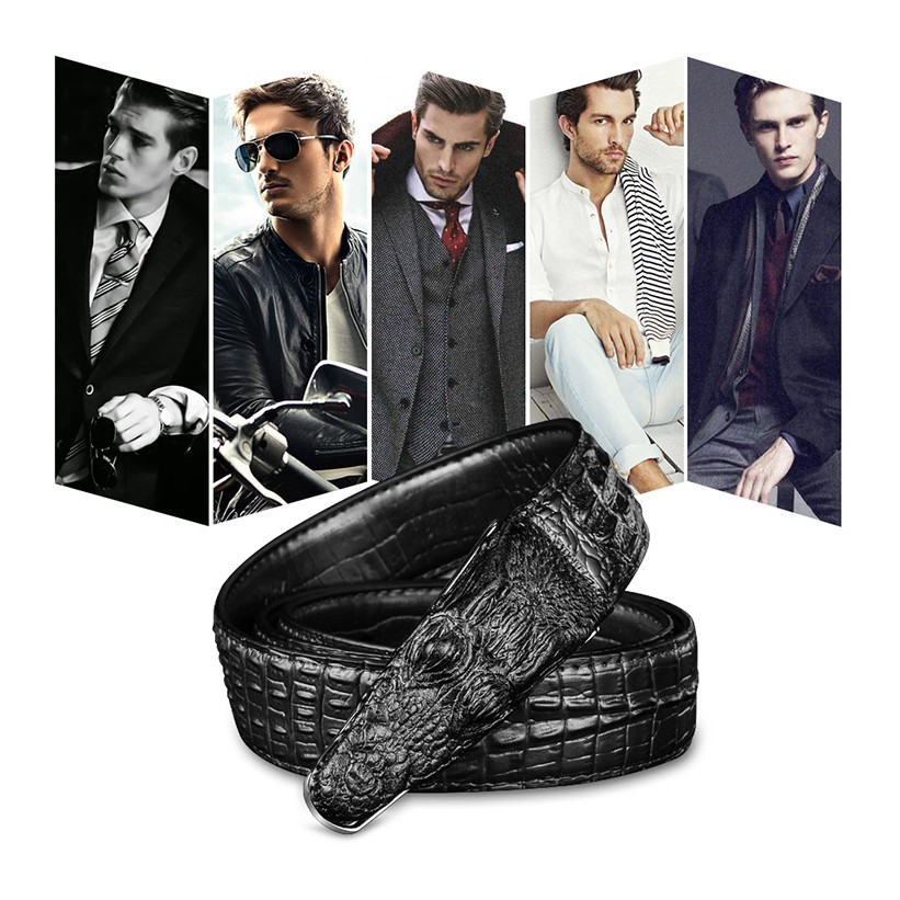 Thắt Lưng Da Nam Hình Cá Sấu Siêu Đẹp Khóa cài dây dài 1m2 dây nịt nam Thời Trang Sang Trọng Mạnh Mẽ Dễ Phối Đồ