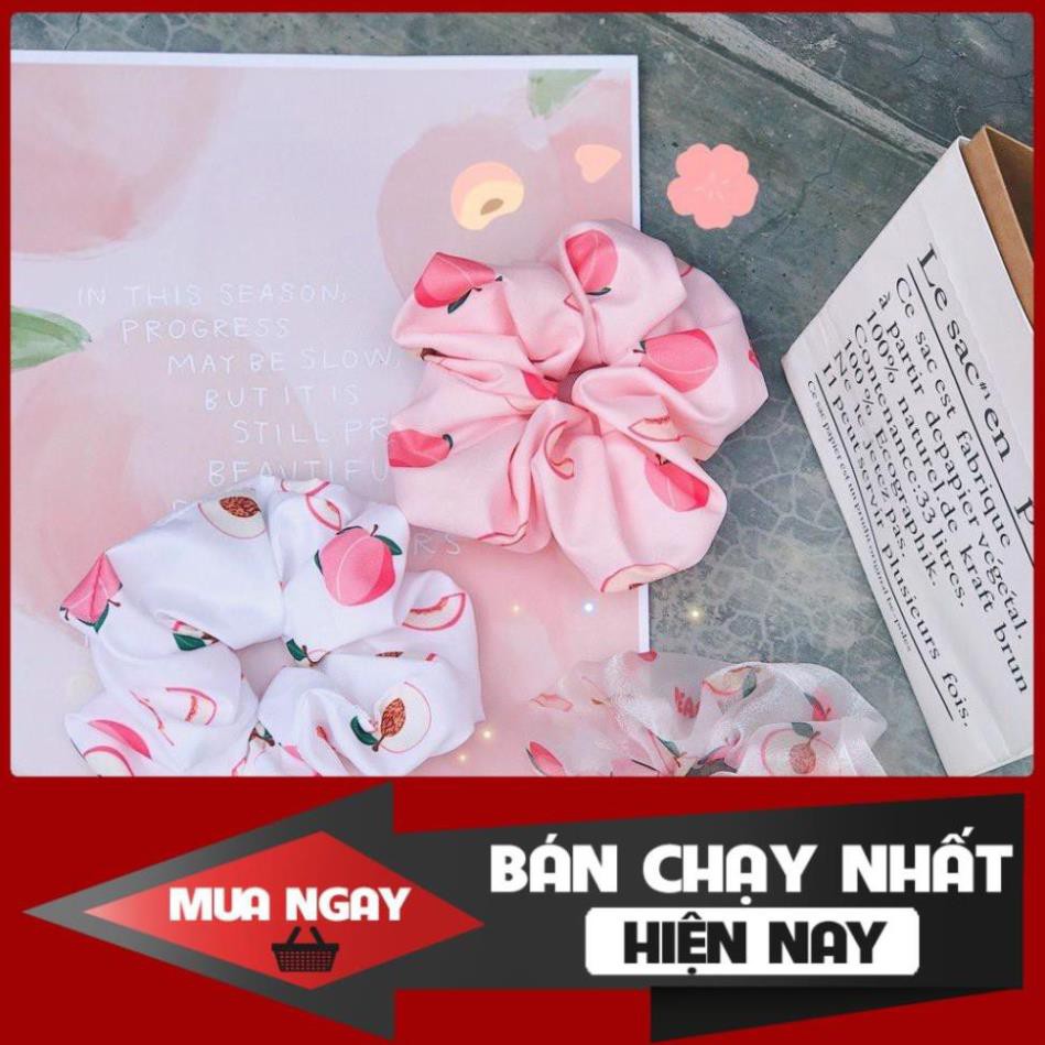 [FREESHIP] Hàng thiết kế thời trang  Dây Cột Tóc Vải Scrunchies Quả Đào Peachy