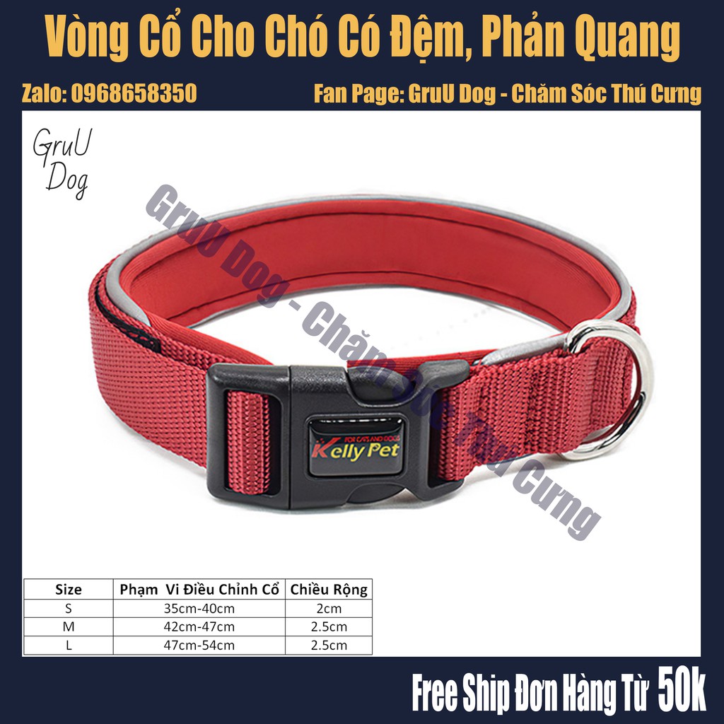 Vòng cổ cho chó GruU Dog có đệm, dải phản quang cao cấp