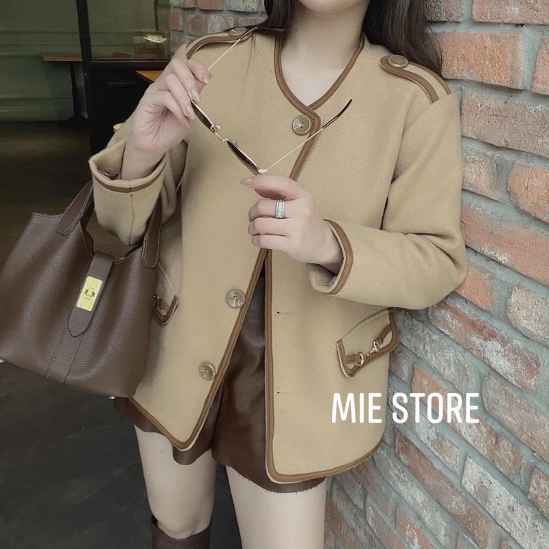 Áo dạ viền nâu Hàn Quốc cao cấp