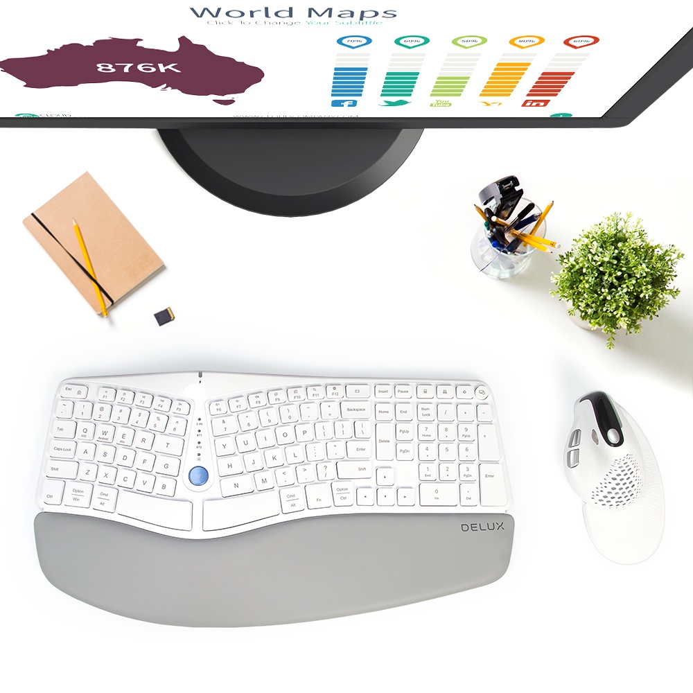 Bàn Phím Bluetooth Không Dây Delux GM901D GM901 2.4G USB Cho Windows Mac