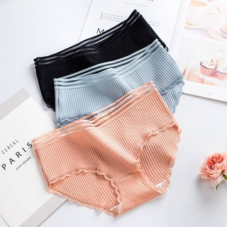Quần lót cotton viền ren màu trơn thiết kế thoải mái và thoáng khí phong cách Nhật Bản cho nữ 507