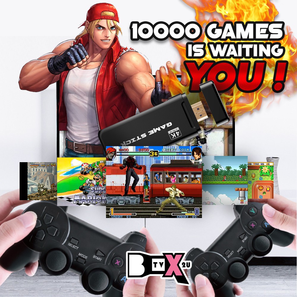 ✅10000 Games✅ Game Stick 4K HDMI 4 Nút 64GB Tích Hợp Trò Chơi Cho MAME, FC, GB, GBA, GBC, MD, SFC, PS1, N64, ATARI2600