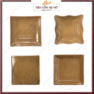 Đĩa sứ Khay sứ Dĩa decor thức ăn hình vuông gốm sứ Bát Tràng phong cách Nhật Bản men nâu gốm