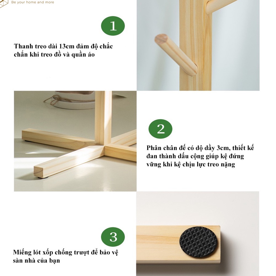 Cây treo quần áo đứng, móc treo đồ gỗ lắp ráp dễ ràng bảo hành 12 tháng