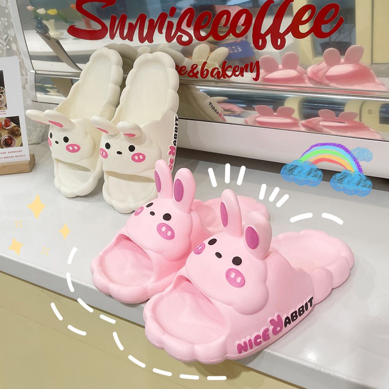 Dép quai ngang cho bé viền chữ hình thỏ má hồng cute hết nấc - TT444