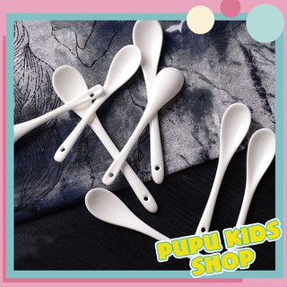 Thìa Sứ, Muỗng cà phê bằng gốm sứ màu trắng 13cm, 17cm - có thể dùng cho bé ăn dặm, ăn sữa chua, trái cây