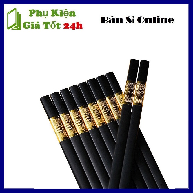 Bộ 10 đôi Đũa mạ vàng, Đũa ăn cao cấp đũa khảm vàng làm cho bàn ăn trở nên sang trọng