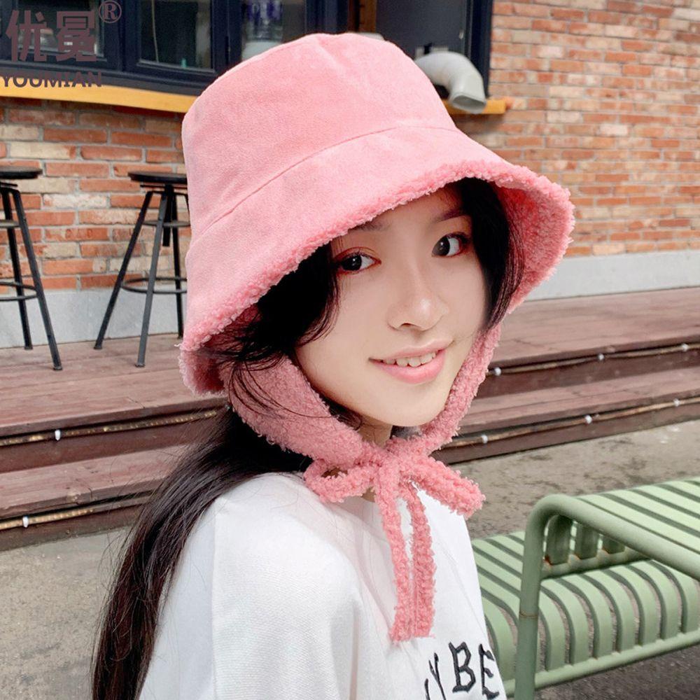 Mũ Bucket Lông Cừu Chống Nắng Màu Trơn Thời Trang Thu Đông VANES1 Cho Cặp Đôi