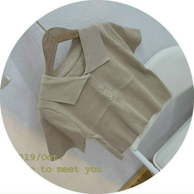 Áo cổ bẻ thanh lịch chất thun gân