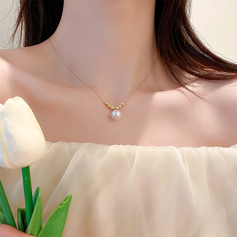vòng cổ nữ đính hạt ngọc nhân tạo phong cách nhẹ nhàng